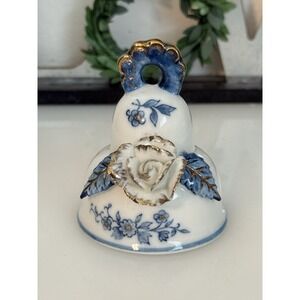 Norcrest Japan‎ White With Blue & Gold Raised Rose Christmas Bell Numbered EUC